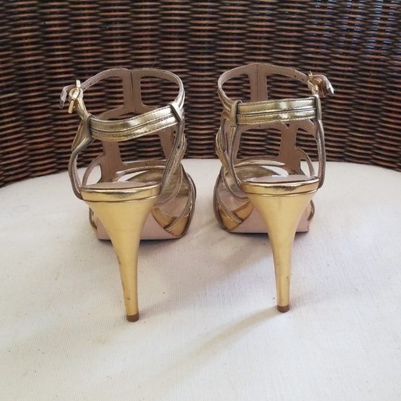 DIANEvonFURSTENBERG Gold 4" Stiletto Sandal Sz 7 - Picture 2 of 5